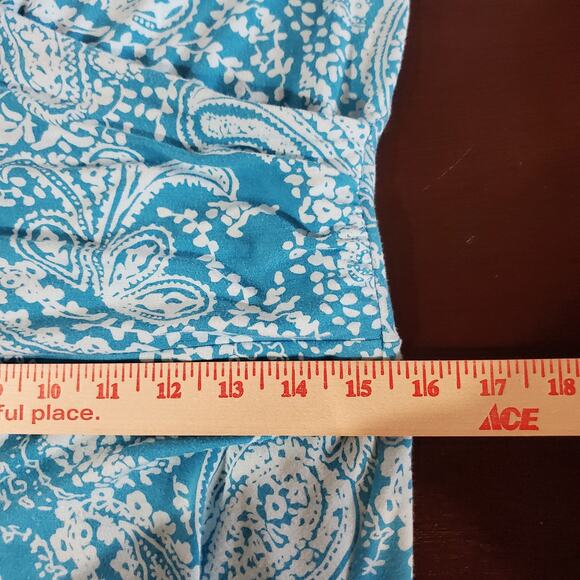 Lands End Paisley Draped Crossover V-Neck Short Sleeve Dress Size M Blue Stretch - Picture 9 of 10